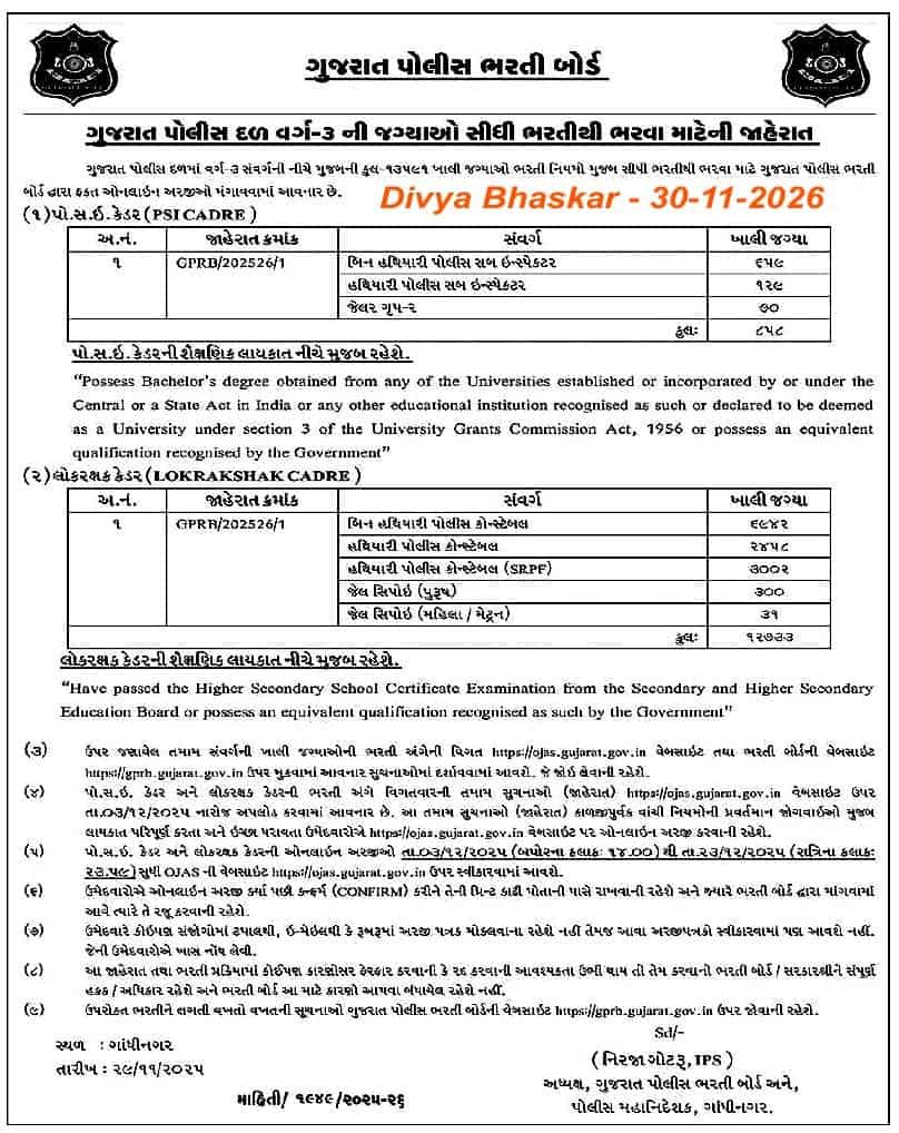  Gujarat Police Bharti 2025 Announced
